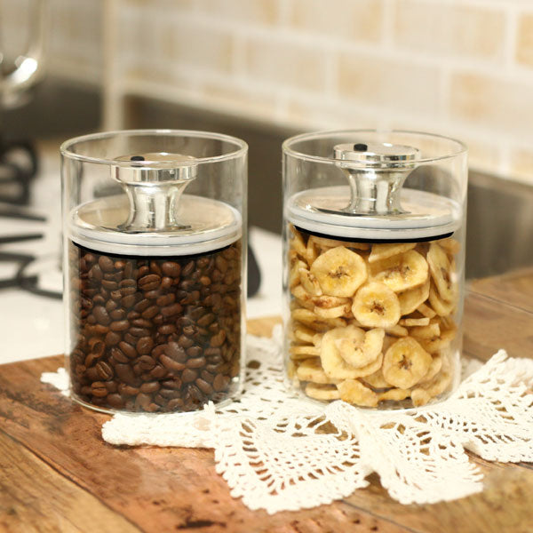 保存容器 900ml 密閉 ガラスキャニスター エアリデューサー スリム M