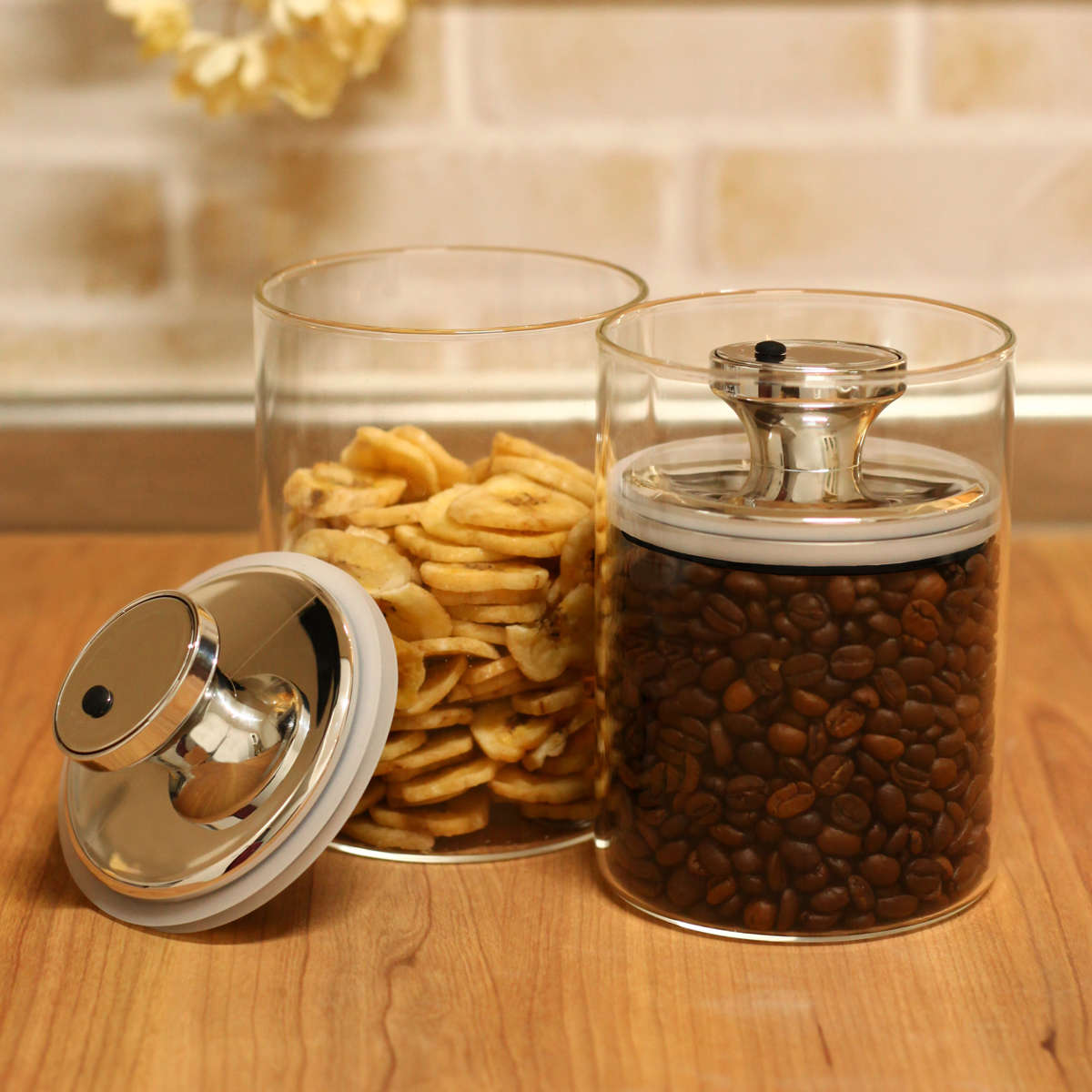 保存容器 900ml 密閉 ガラスキャニスター エアリデューサー スリム M