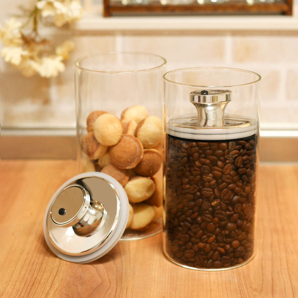 保存容器 1.2L 密封 ガラスキャニスター エアリデューサー スリム L